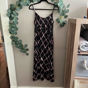 THE ODELLS Black and Pink Lattice Midi Dress Size Small casual lightweight cover